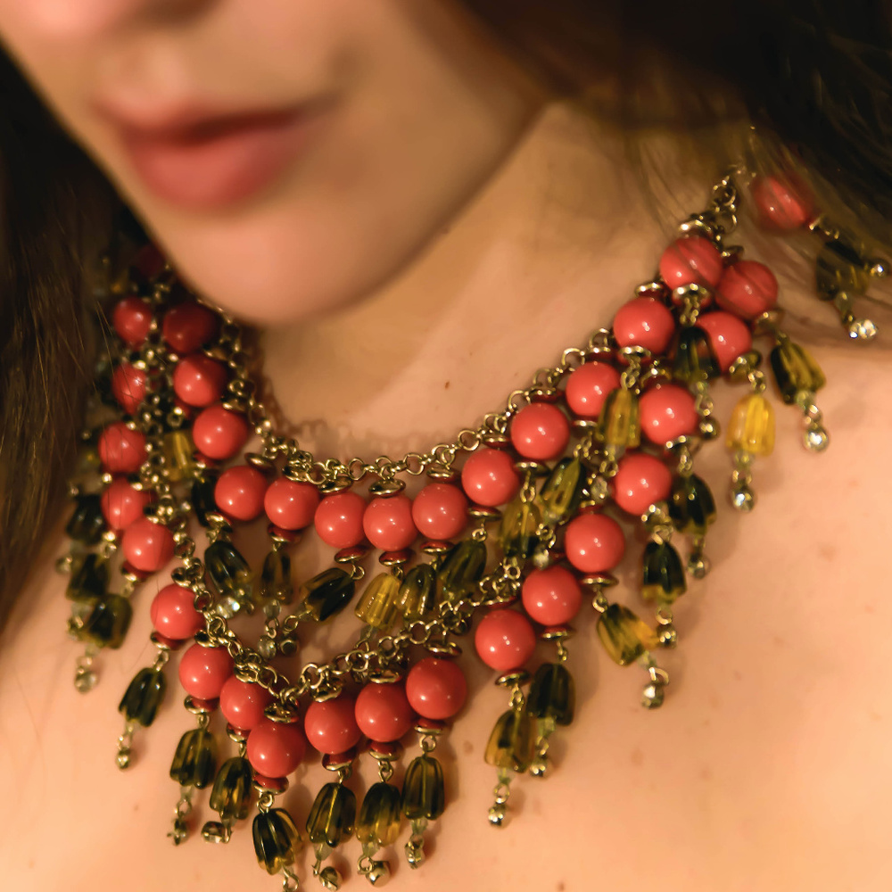 Anthropologie La Ramba Bib Necklace, Cascading Beads Boho Bohemian Jewelry